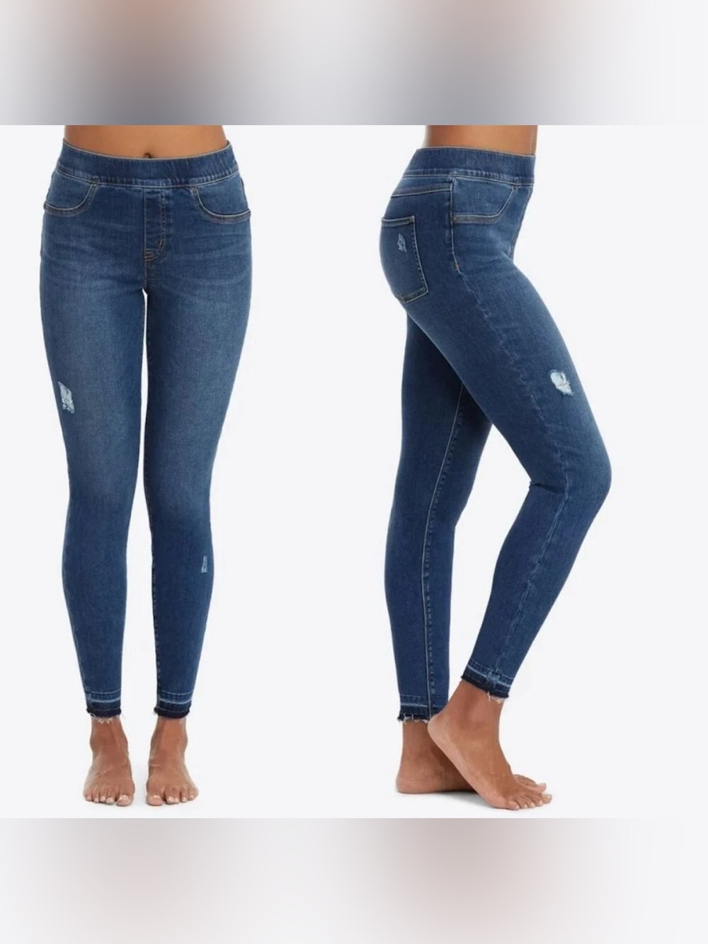 Spanx $128 Distressed Ankle Skinny Jeans, Medium Wash large women’s stretch